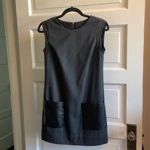 Gray, wool, J Crew dress with leather pocket detail